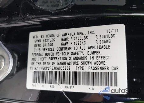 2012 Honda Accord 2.4 Ex-L from USA, damaged, VIN 1HGCP2F8XCA035209